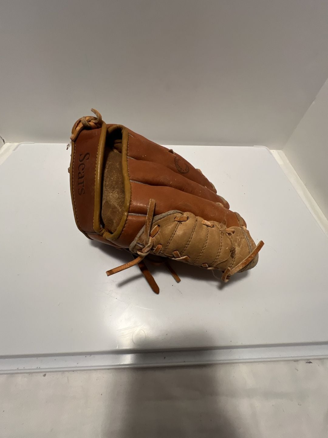 Sears Baseball Glove Top Grain Cowhide Brown Leather Vintage 1