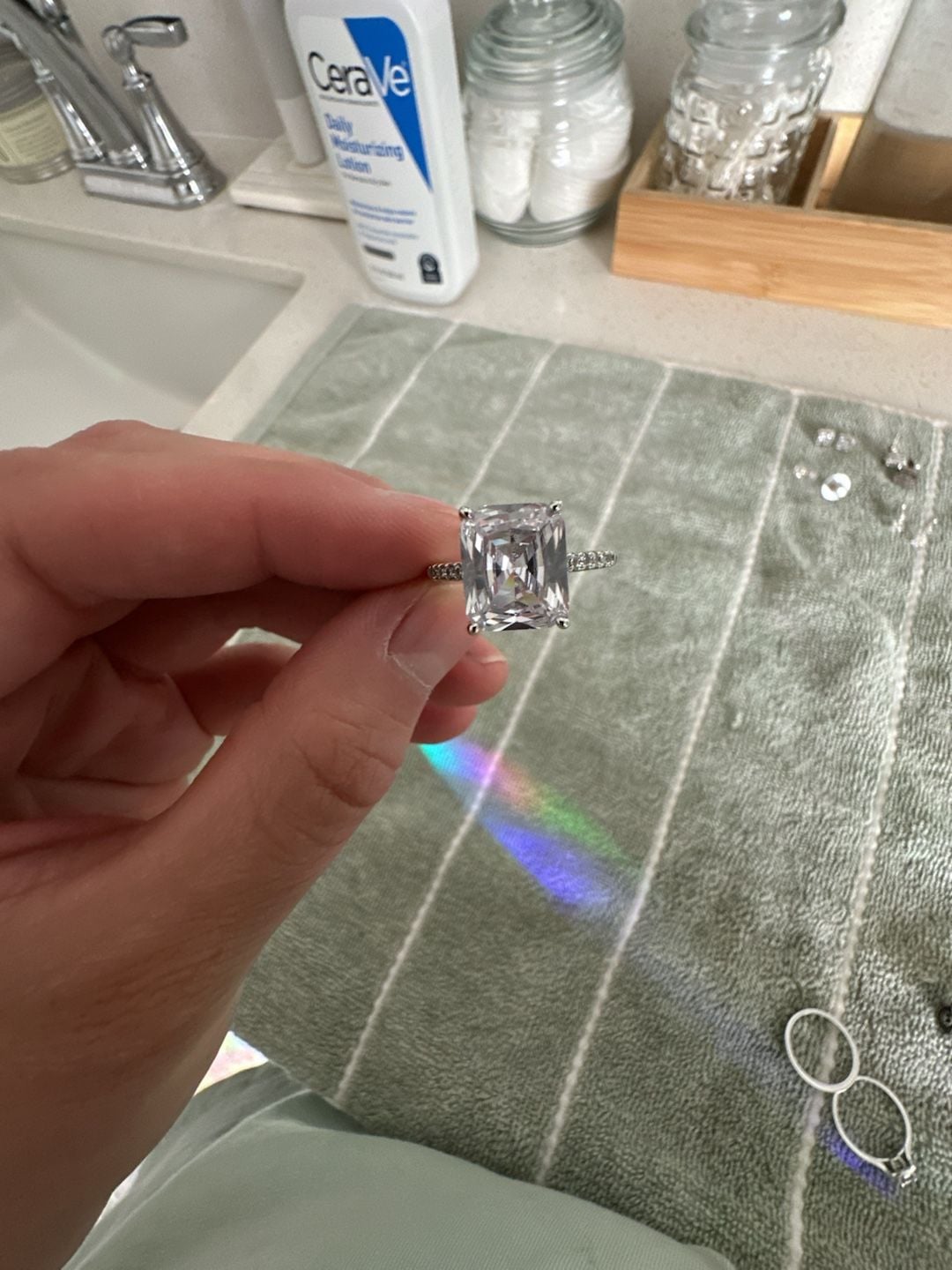 Emerald Cut Cubic Zirconia Statement Ring Silver 2