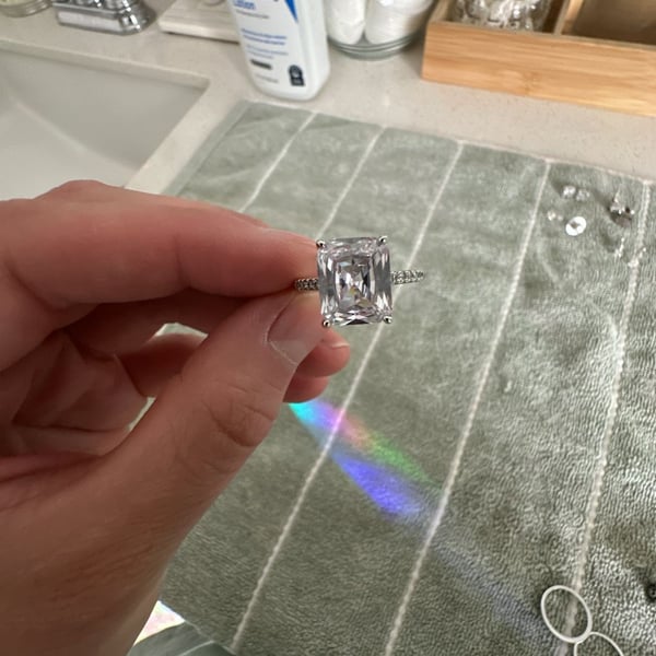 Emerald Cut Cubic Zirconia Statement Ring Silver