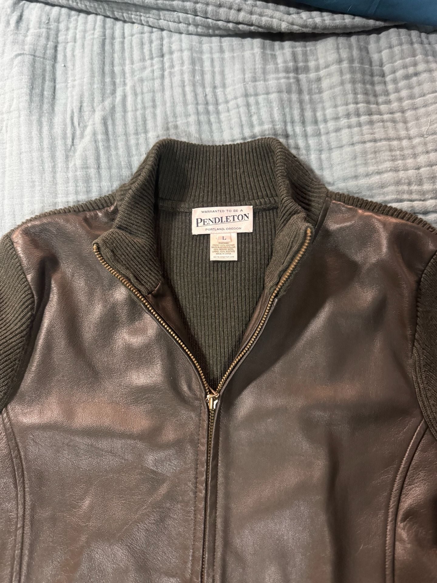 Vintage Pendleton Leather & Merino Wool Mixed Media Bomber Jacket Large 2