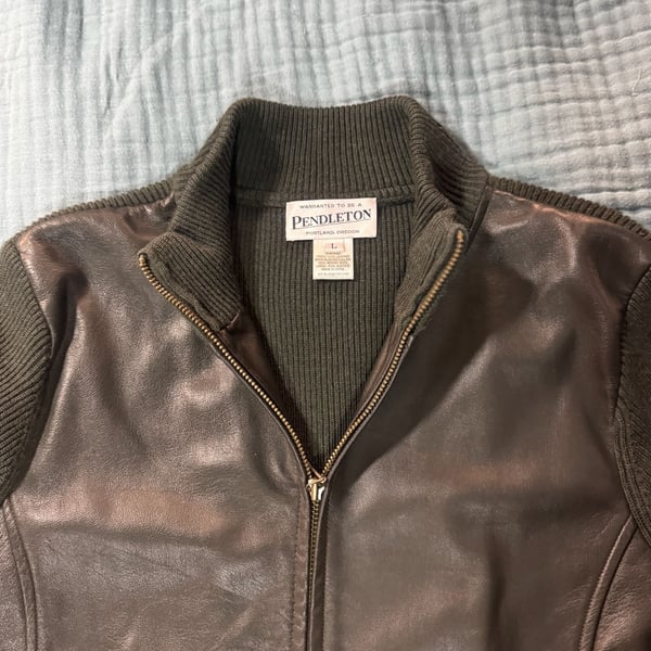 Vintage Pendleton Leather & Merino Wool Mixed Media Bomber Jacket Large