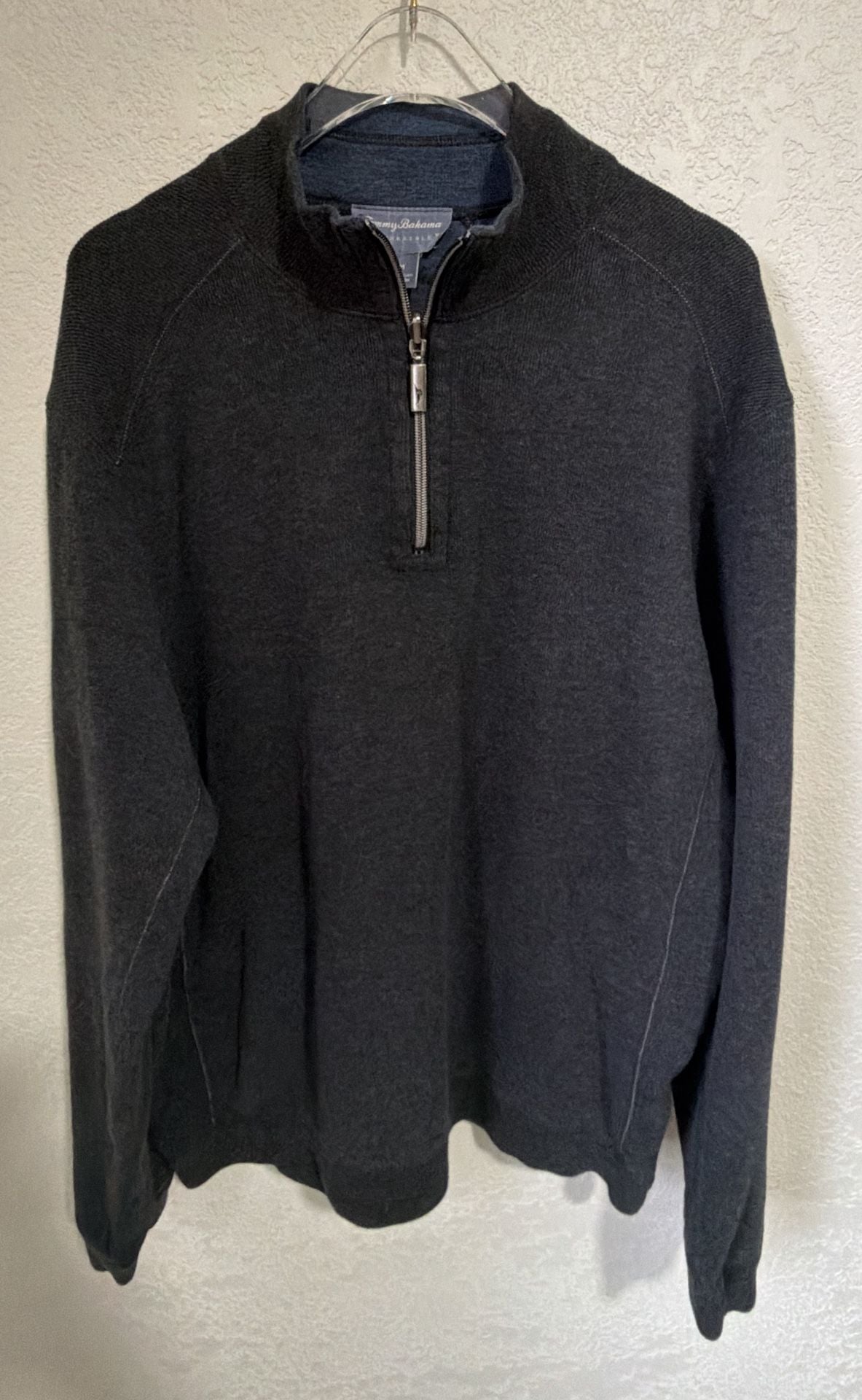 Tommy Bahama Reversible 1/4 Zip Sweater Size M Gray Cotton Pullover 2