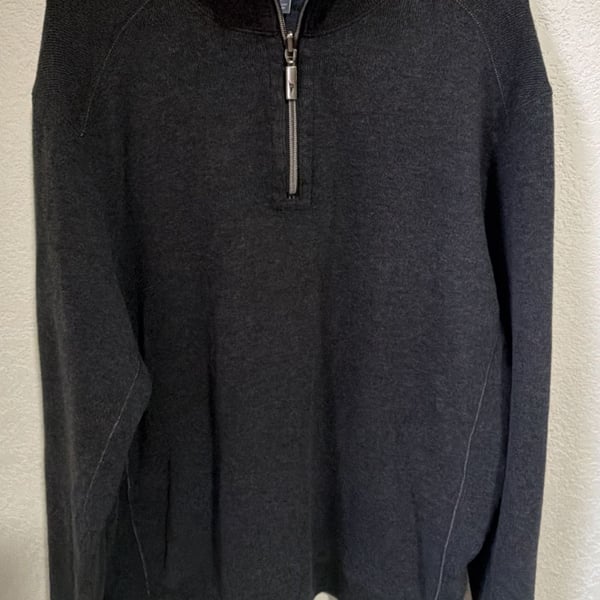Tommy Bahama Reversible 1/4 Zip Sweater Size M Gray Cotton Pullover