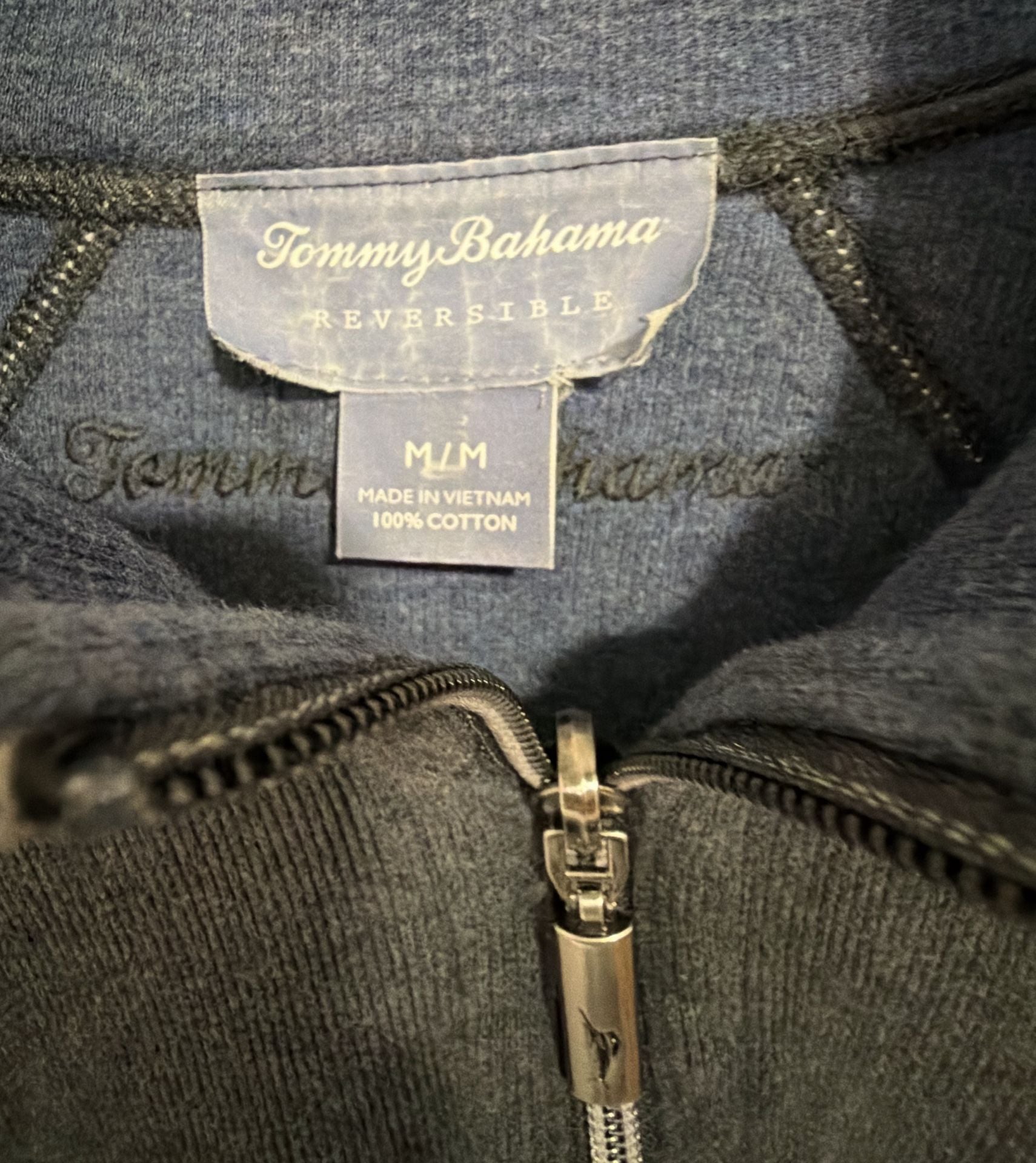 Tommy Bahama Reversible 1/4 Zip Sweater Size M Gray Cotton Pullover 3