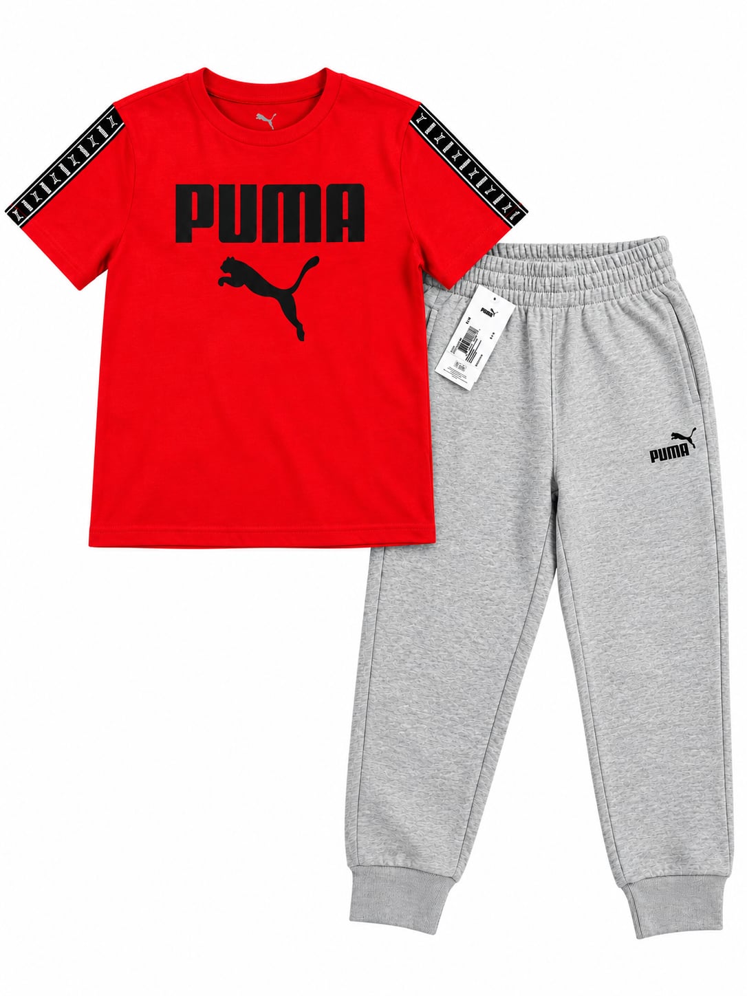 NWT Puma Outfit Size M Red T-Shirt Grey Jogger Pants 1