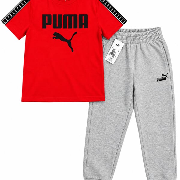 NWT Puma Outfit Size M Red T-Shirt Grey Jogger Pants