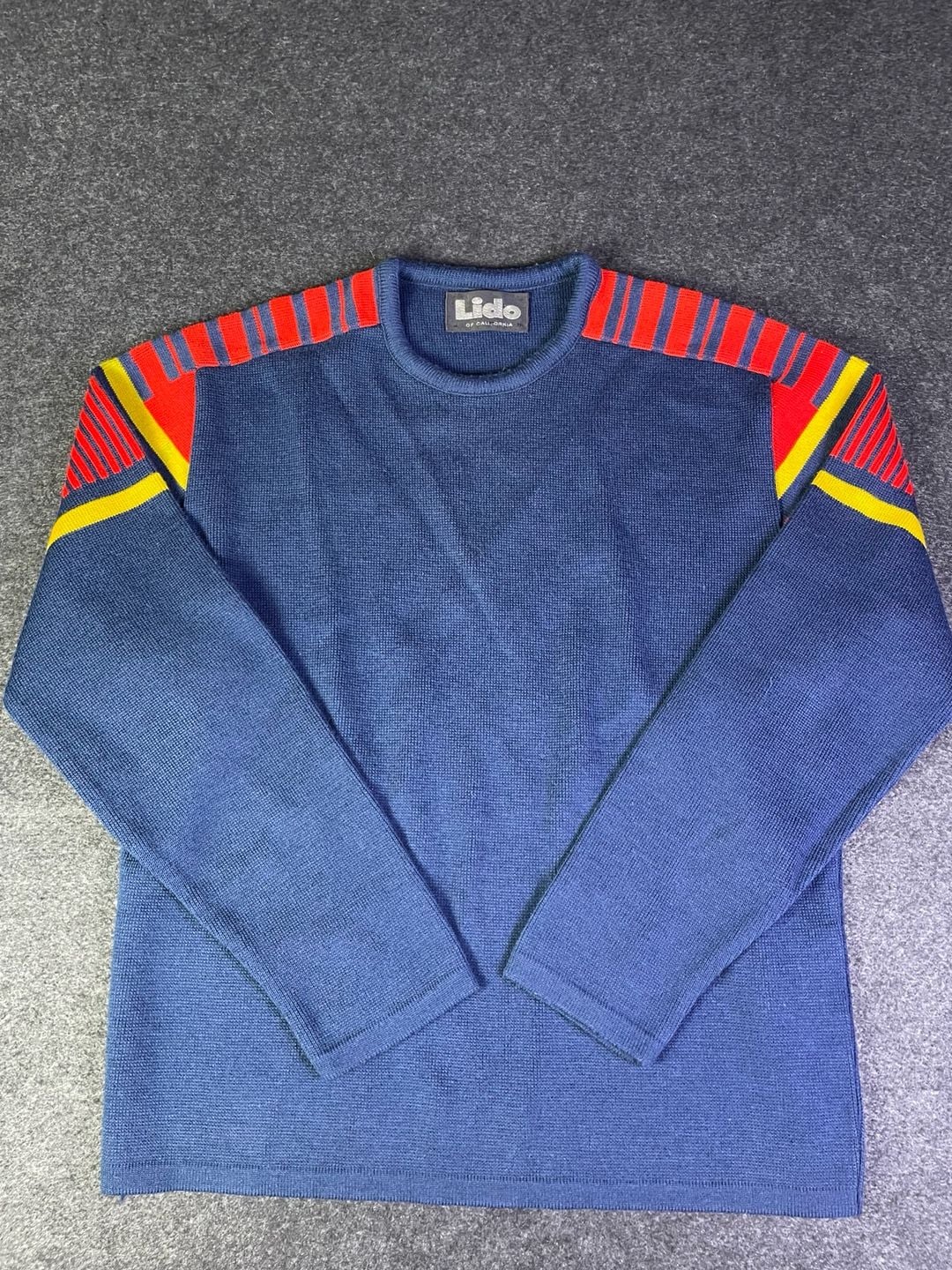 Lido of California Vintage Knit Sweater Blue Red Yellow Stripes 2