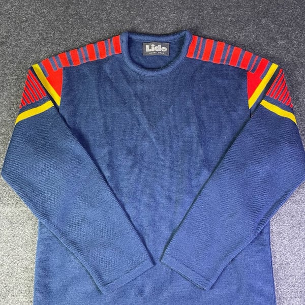 Lido of California Vintage Knit Sweater Blue Red Yellow Stripes