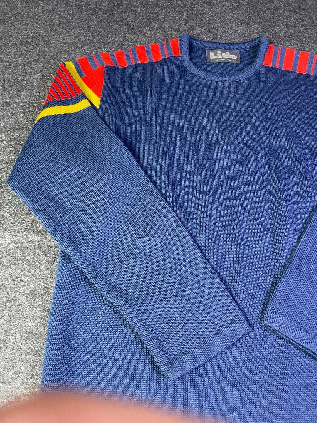 Lido of California Vintage Knit Sweater Blue Red Yellow Stripes 7