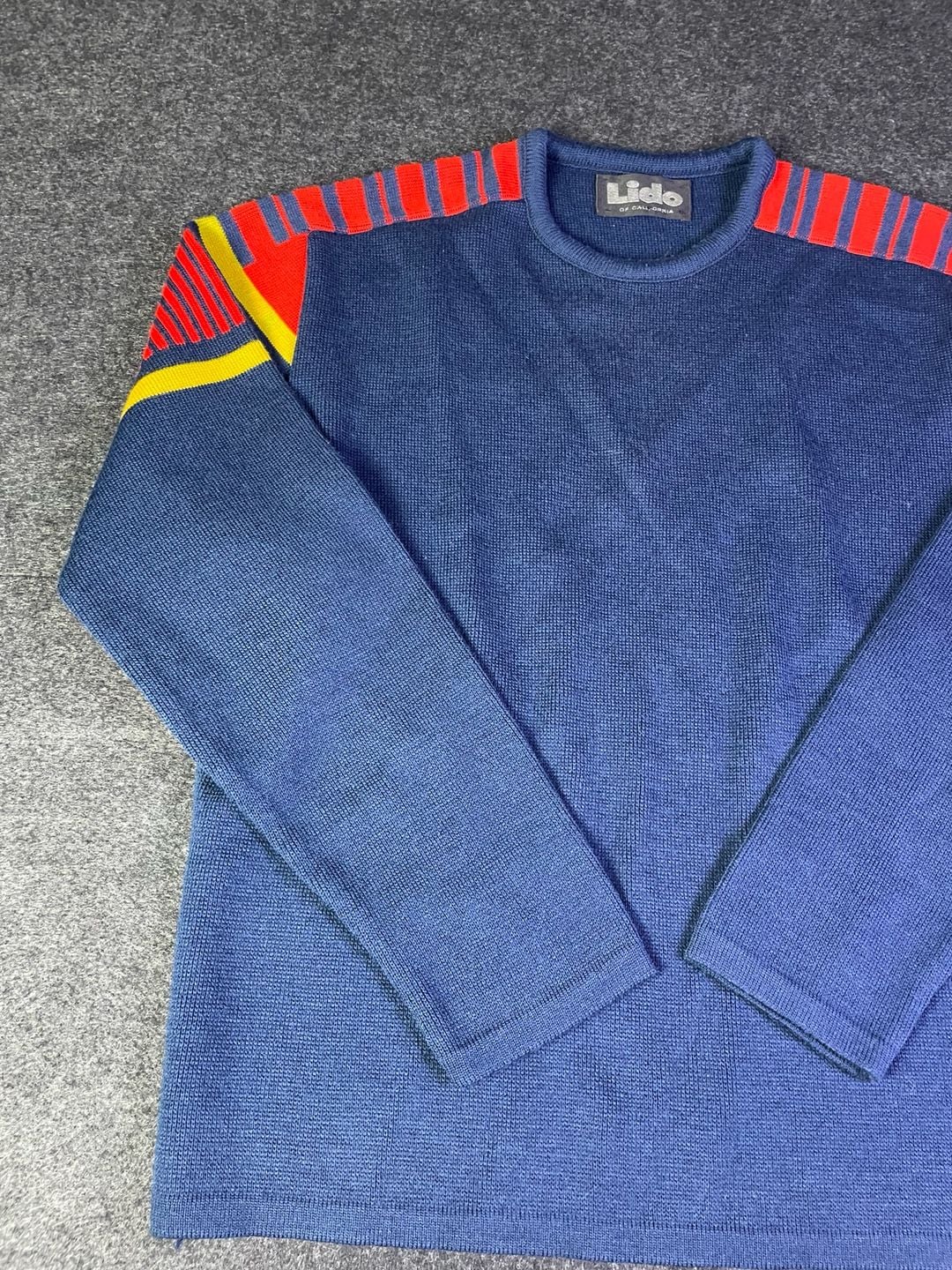 Lido of California Vintage Knit Sweater Blue Red Yellow Stripes 8