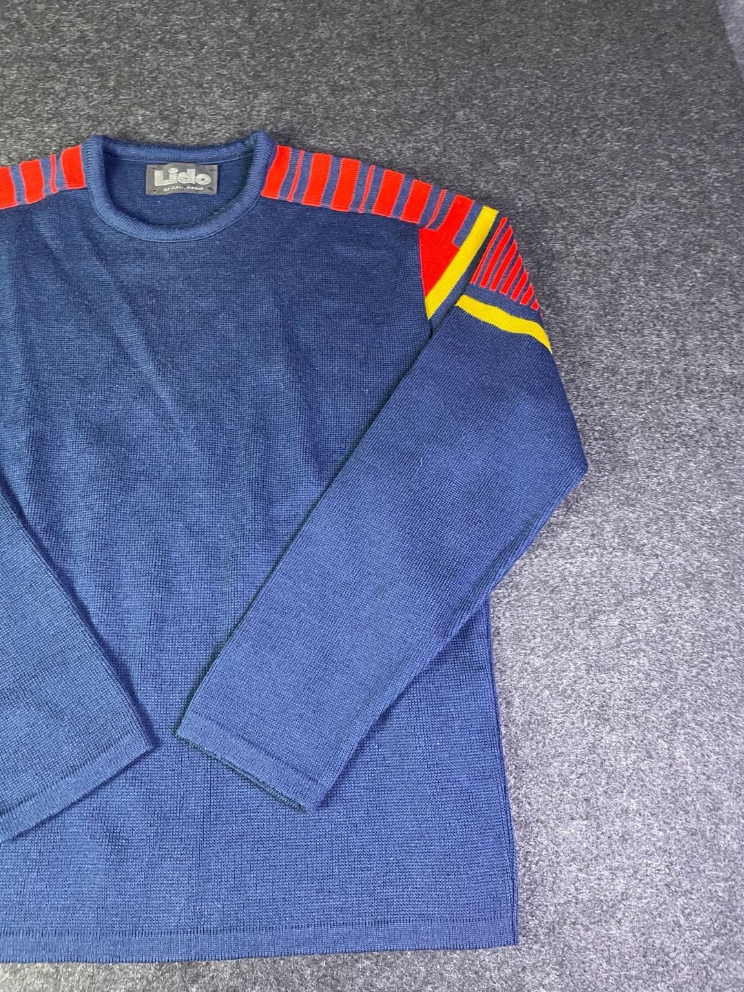 Lido of California Vintage Knit Sweater Blue Red Yellow Stripes 9