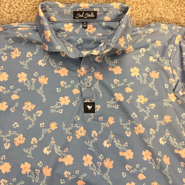 Bad Birdie Golf Polo Shirt Size XL Blue Pink Floral Performance