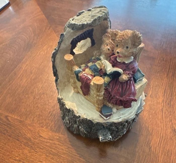 Vintage Resin Teddy Bear Mom and Child Bedtime Story Music Box 1