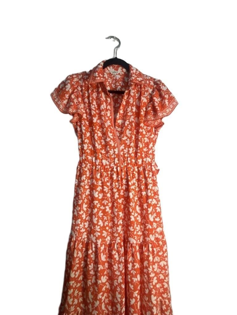 Max Studio Floral Tiered Maxi Dress Size Xs Orange White 7