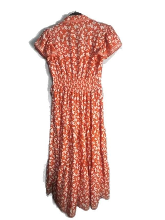 Max Studio Floral Tiered Maxi Dress Size Xs Orange White 9