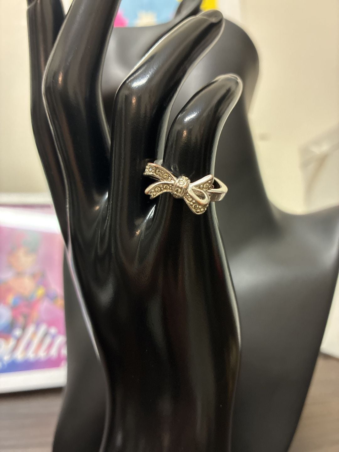 Juicy Couture Y2K Crystal Bow Silver Tone Ring 1
