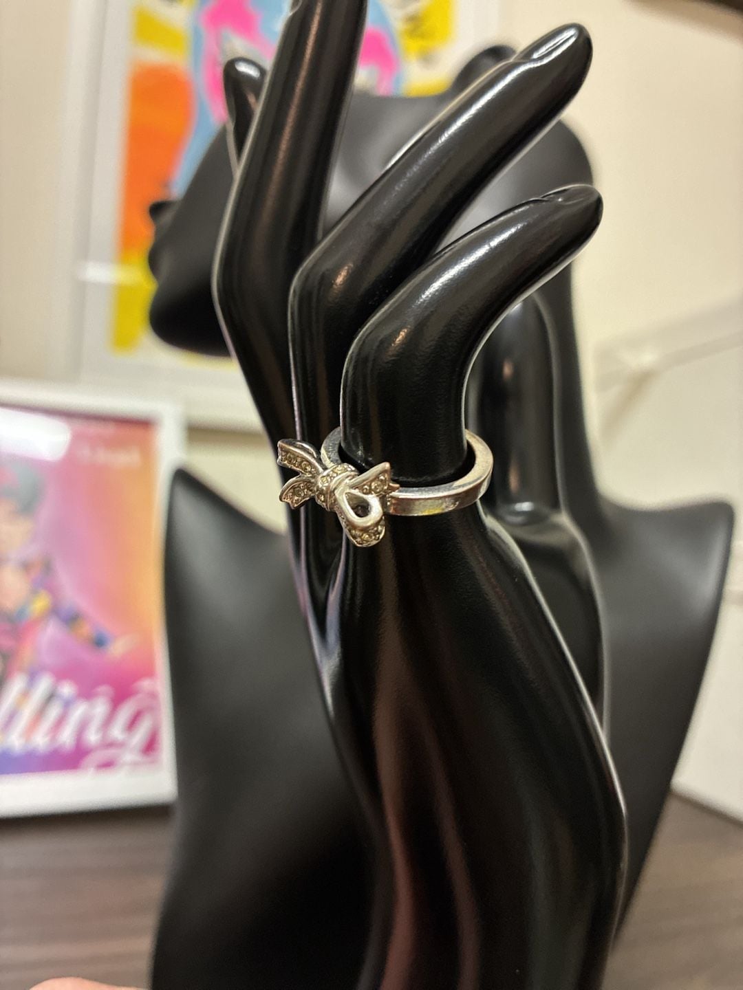 Juicy Couture Y2K Crystal Bow Silver Tone Ring 3