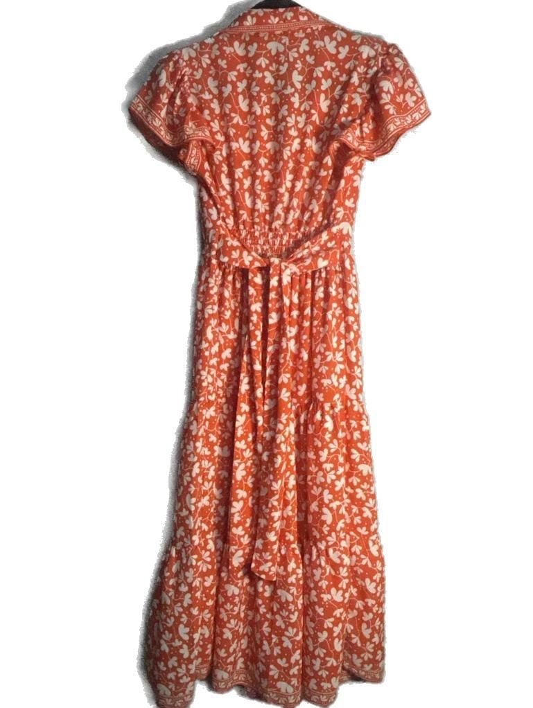 Max Studio Floral Tiered Maxi Dress Size Xs Orange White 10