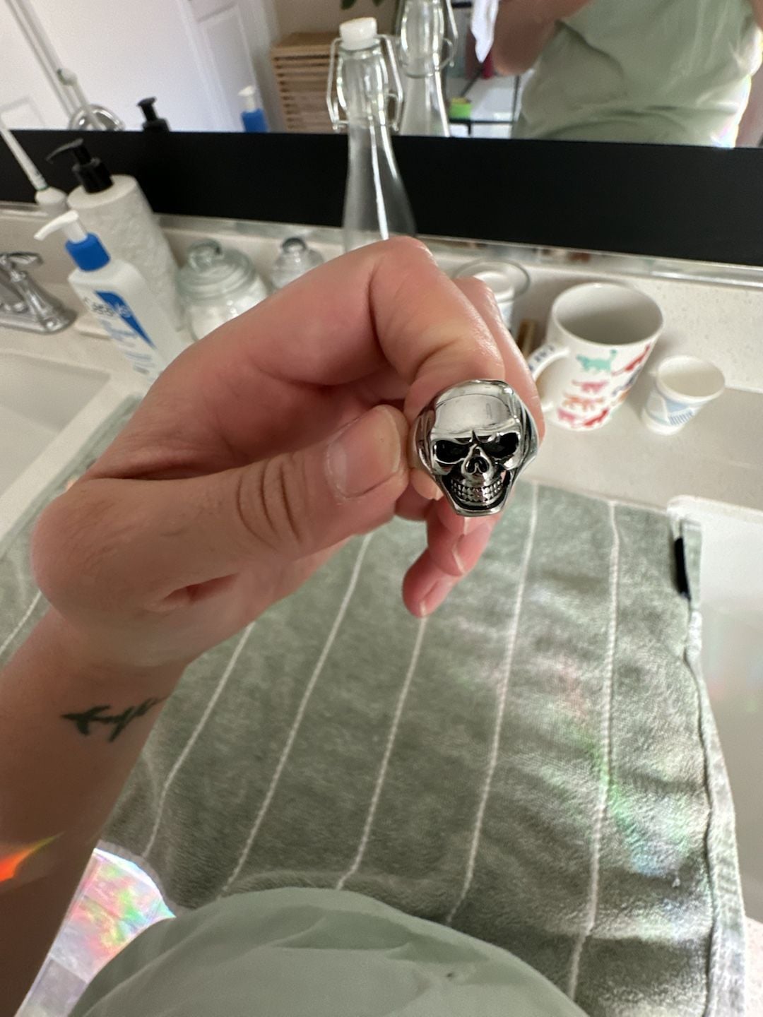 Stainless Steel Gothic Biker Skull Ring Silver 2