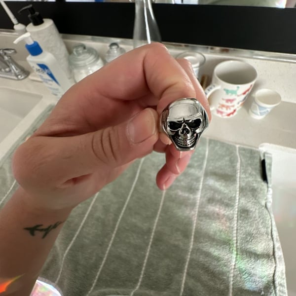 Stainless Steel Gothic Biker Skull Ring Silver