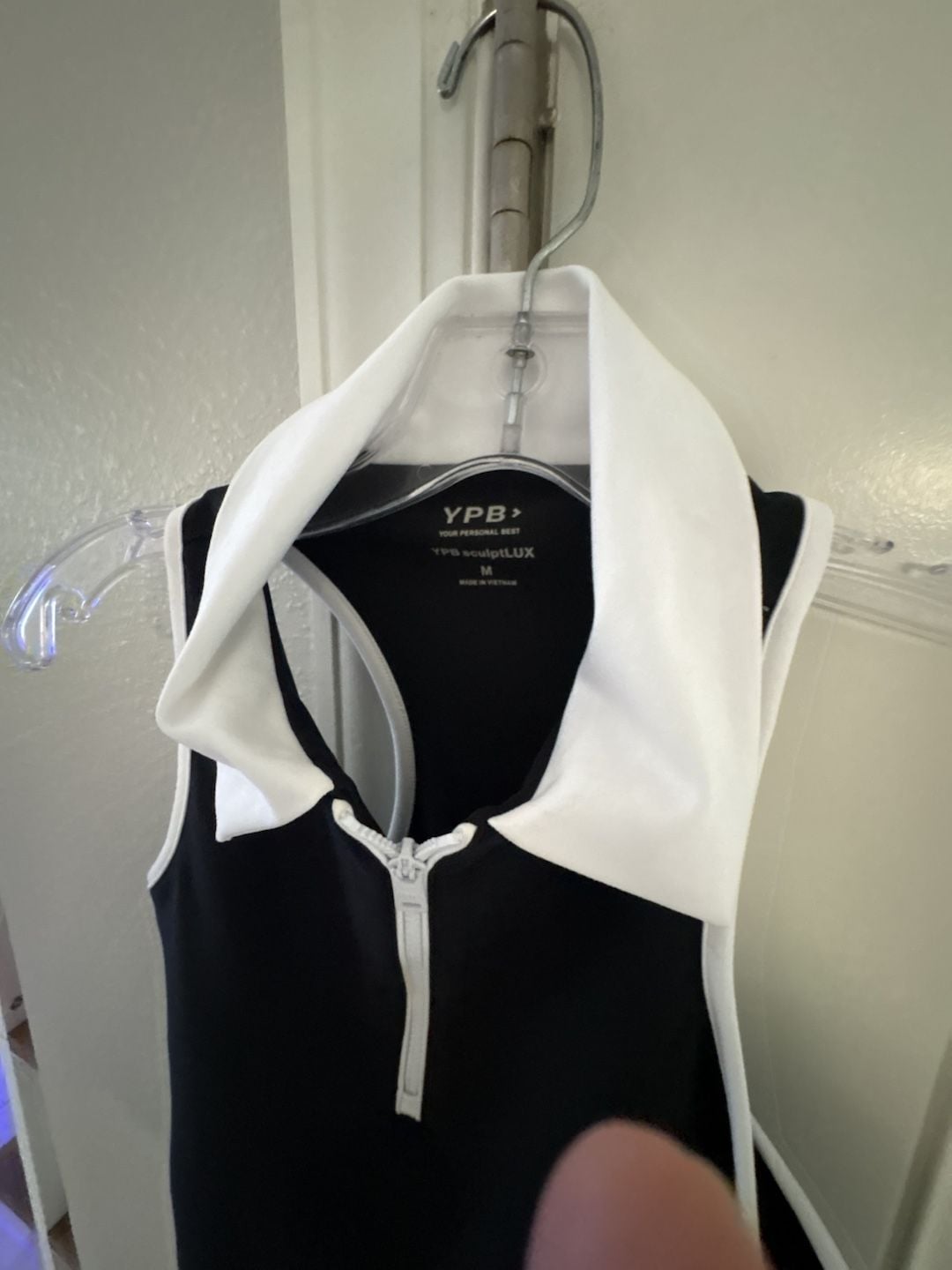 YPB SculptLUX Size M Zip Polo Tank Top Black White nwt 4