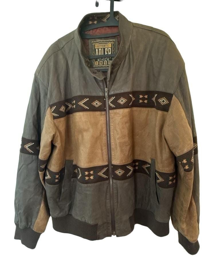 Vintage 1990s Authentic Adler Leather Southwestern Bomber Jacket 2