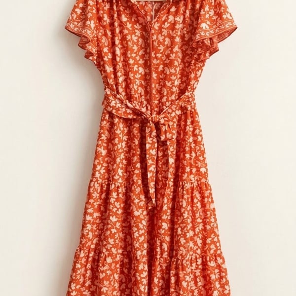 Max Studio Floral Tiered Maxi Dress Size Xs Orange White