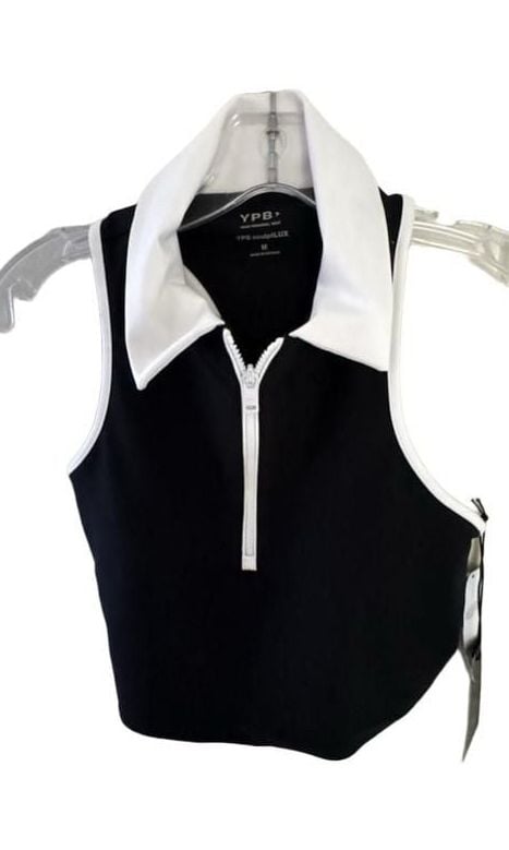 YPB SculptLUX Size M Zip Polo Tank Top Black White nwt 2