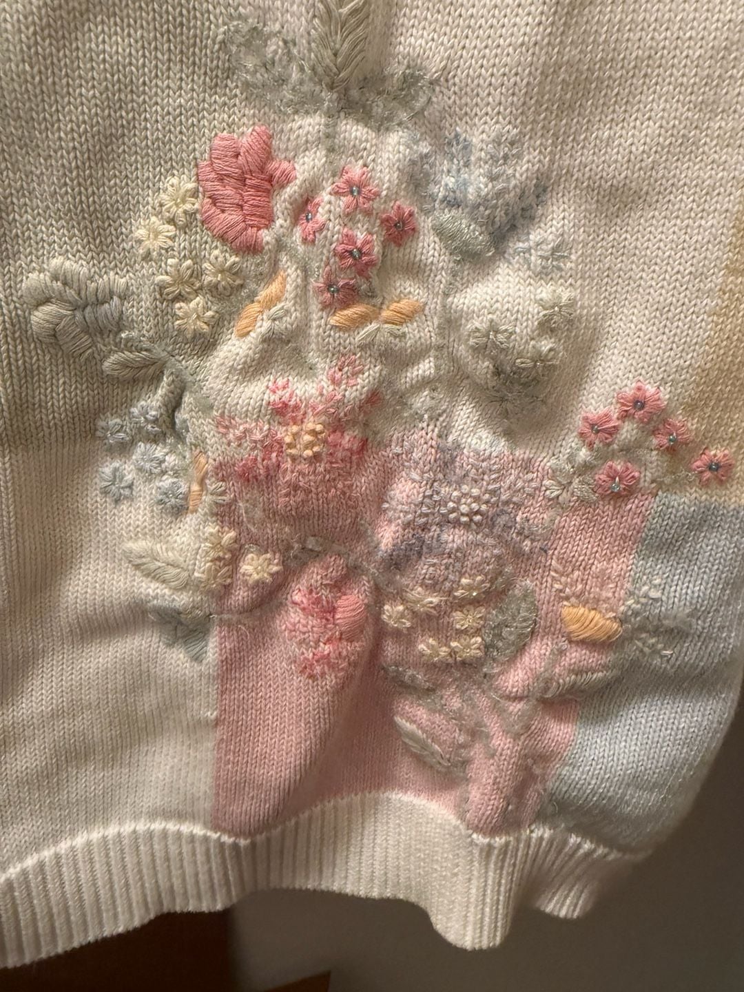 Alfred Dunner Floral Patchwork Sweater Size L Pastel 3