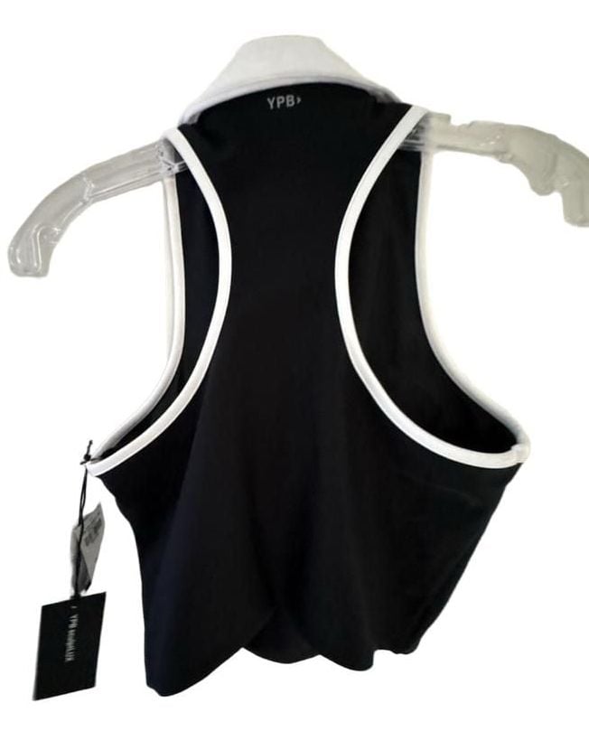 YPB SculptLUX Size M Zip Polo Tank Top Black White nwt 5
