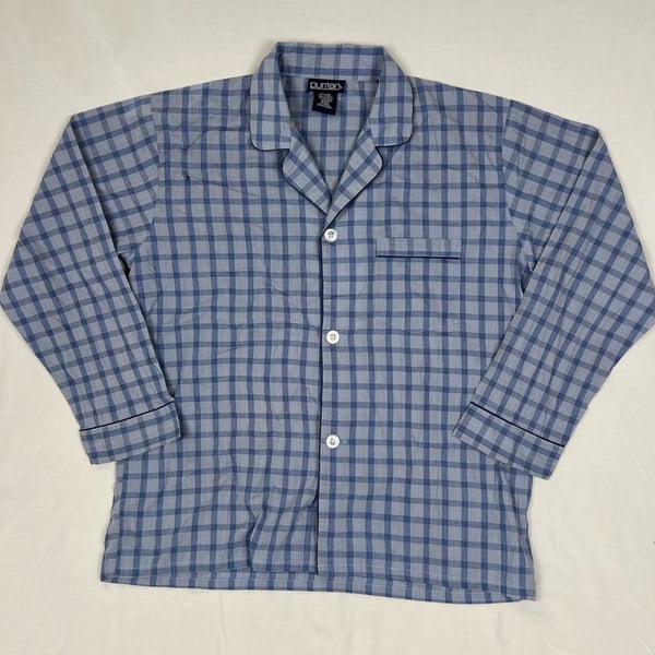 Puritan Pajama Shirt Large Blue Plaid Button Down