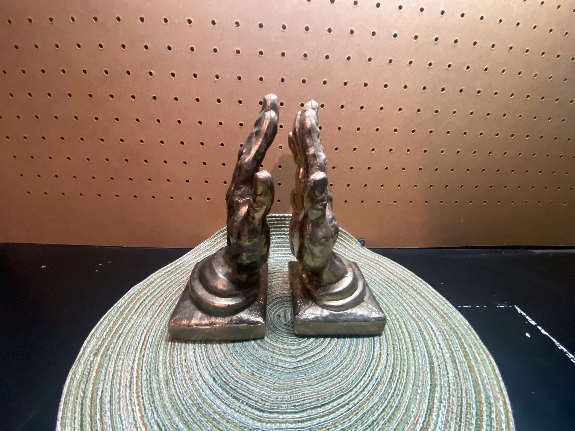 PM Craftsman Praying Hands Bookends Gold Metal Vintage Set of 2 1