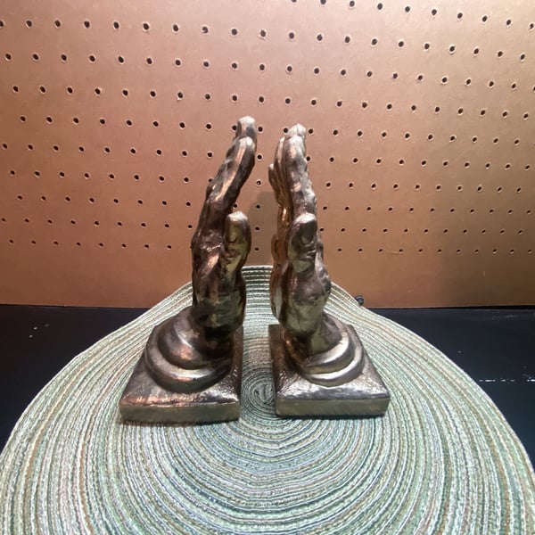 PM Craftsman Praying Hands Bookends Gold Metal Vintage Set of 2