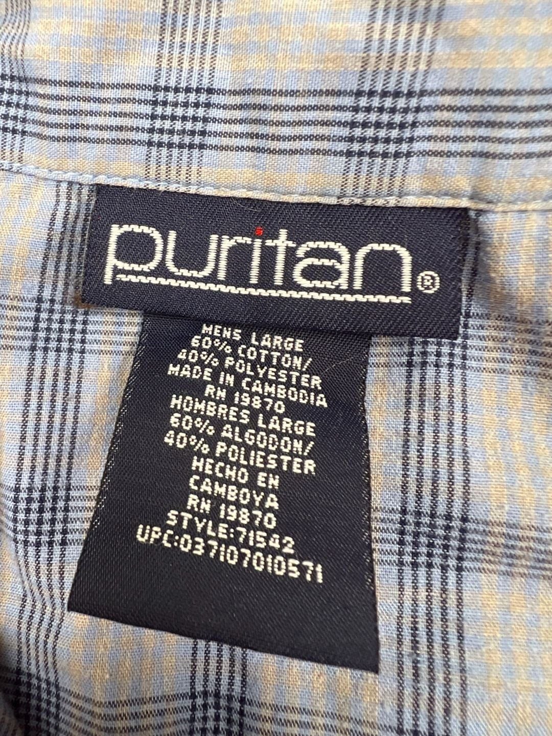 Puritan Pajama Shirt Large Blue Plaid Button Down 7