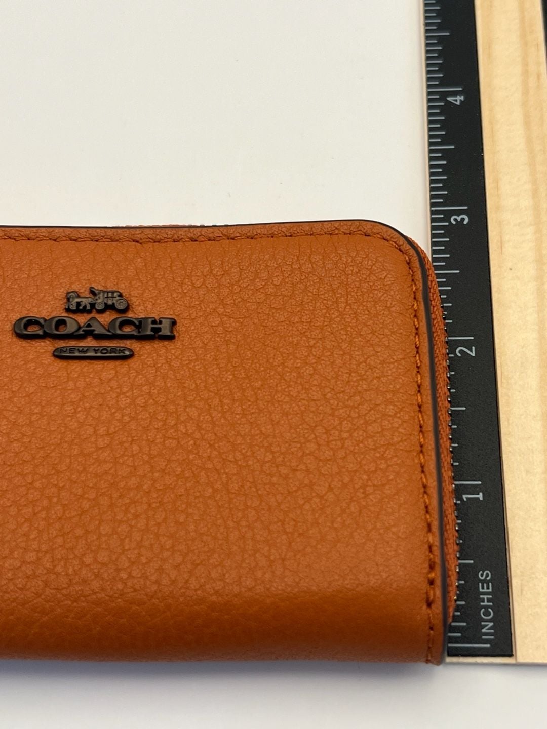 Coach C6207G Zip Around Card Case Canyon Orange Pebbled Leather Wallet 10