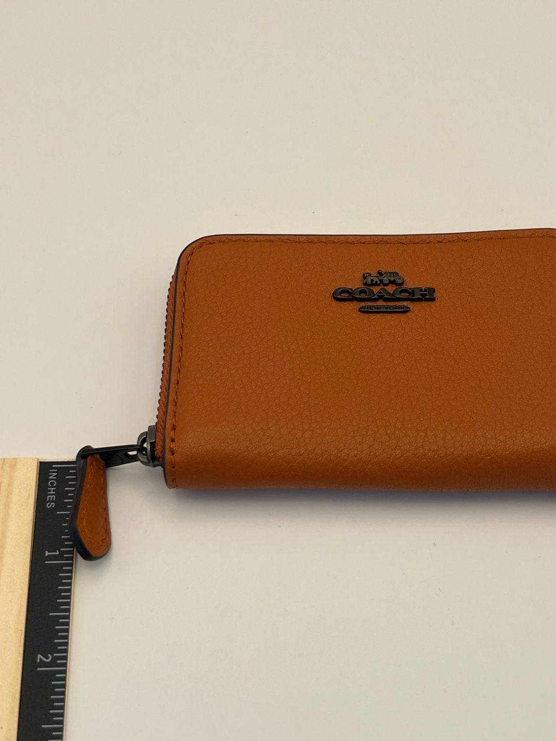 Coach C6207G Zip Around Card Case Canyon Orange Pebbled Leather Wallet 11