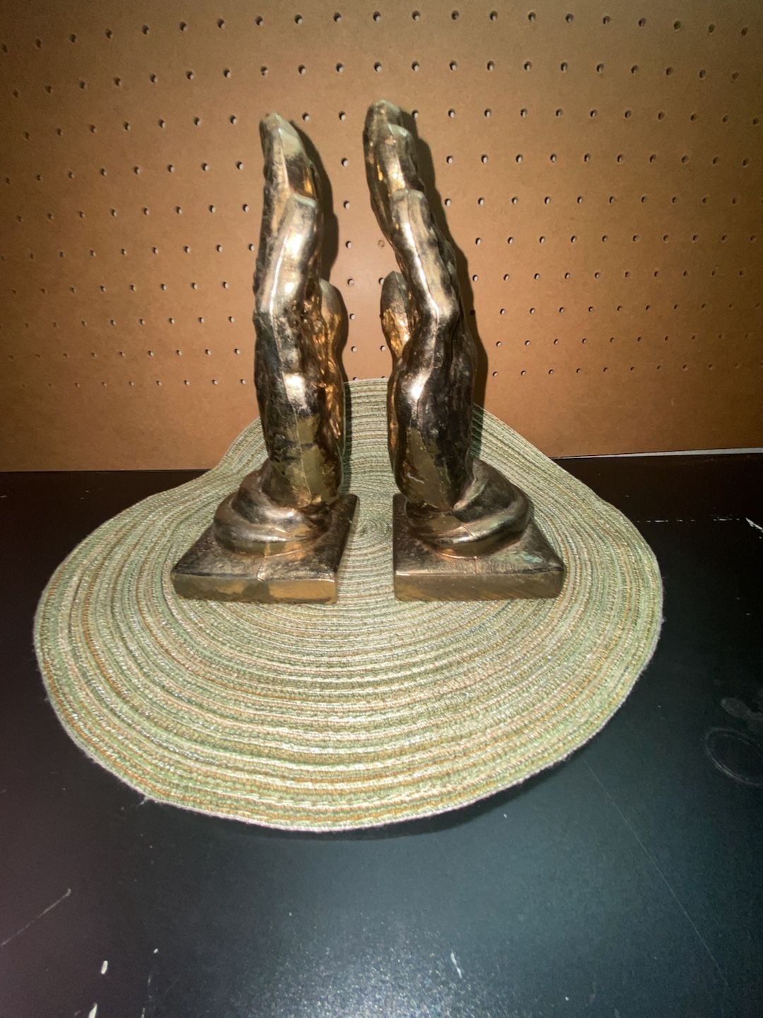 PM Craftsman Praying Hands Bookends Gold Metal Vintage Set of 2 4