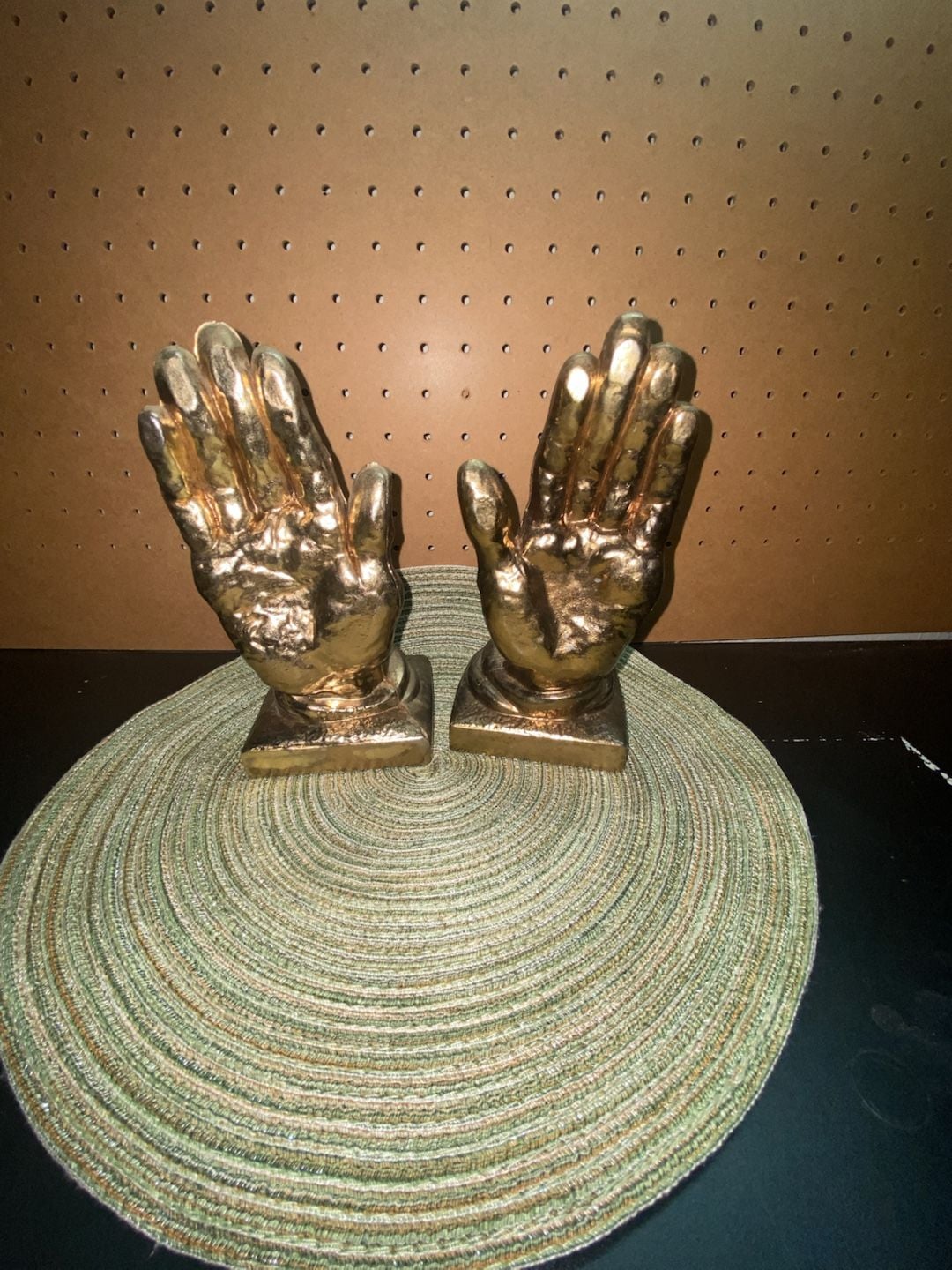 PM Craftsman Praying Hands Bookends Gold Metal Vintage Set of 2 5