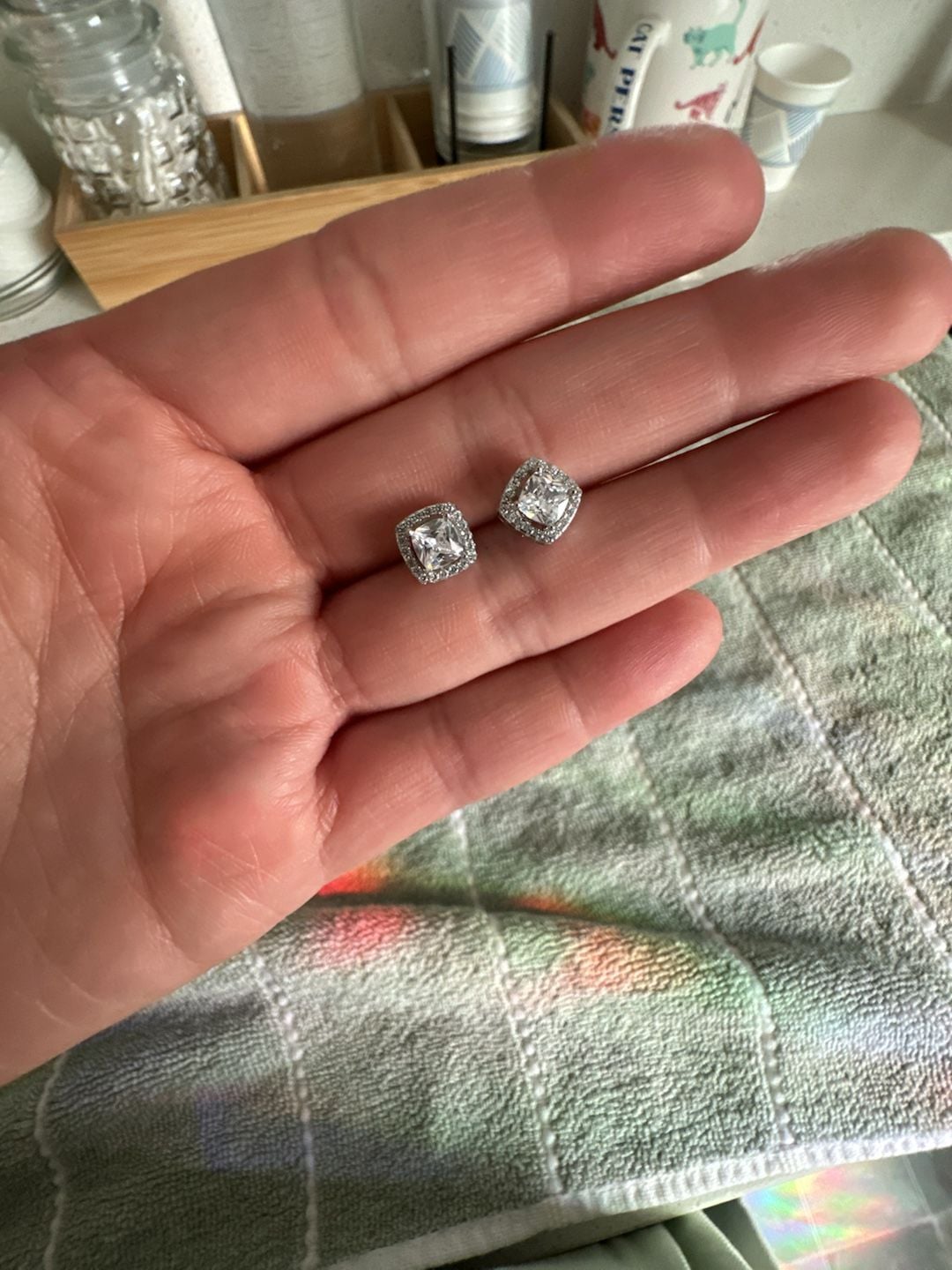 Cushion-Cut CZ Halo Stud Earrings Silver Tone 2