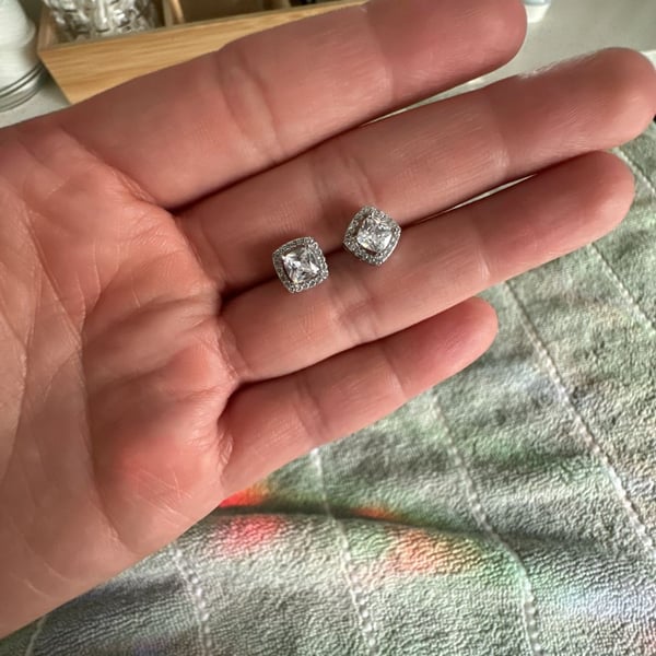 Cushion-Cut CZ Halo Stud Earrings Silver Tone