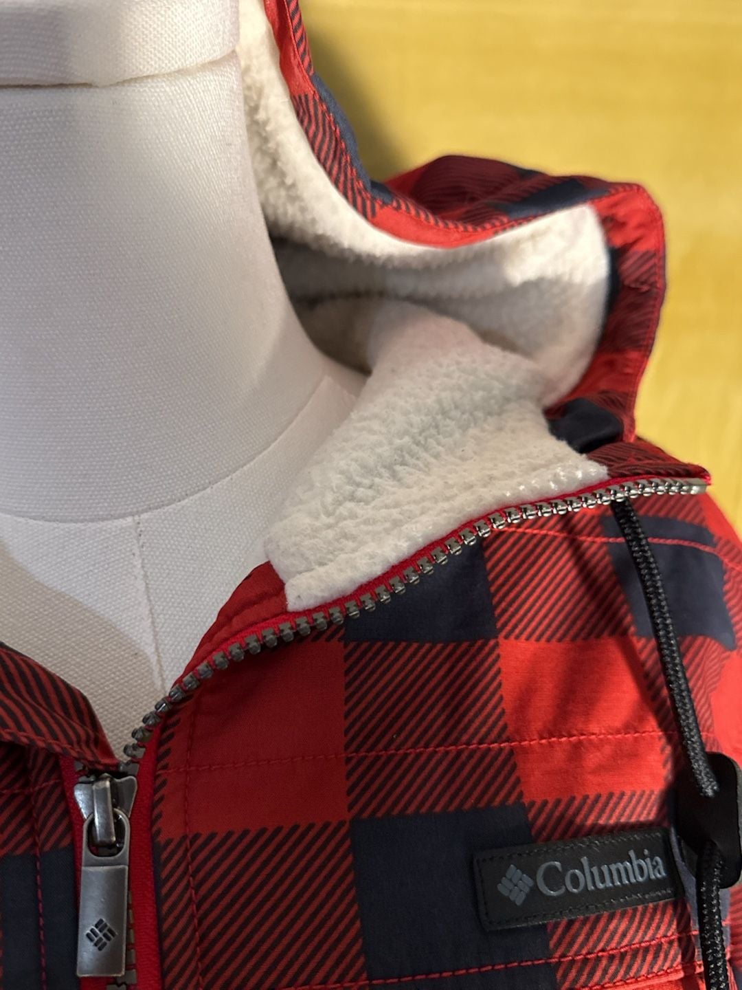 Columbia Chatfield Hill Jacket Size L Red Buffalo Plaid Sherpa Lined 3