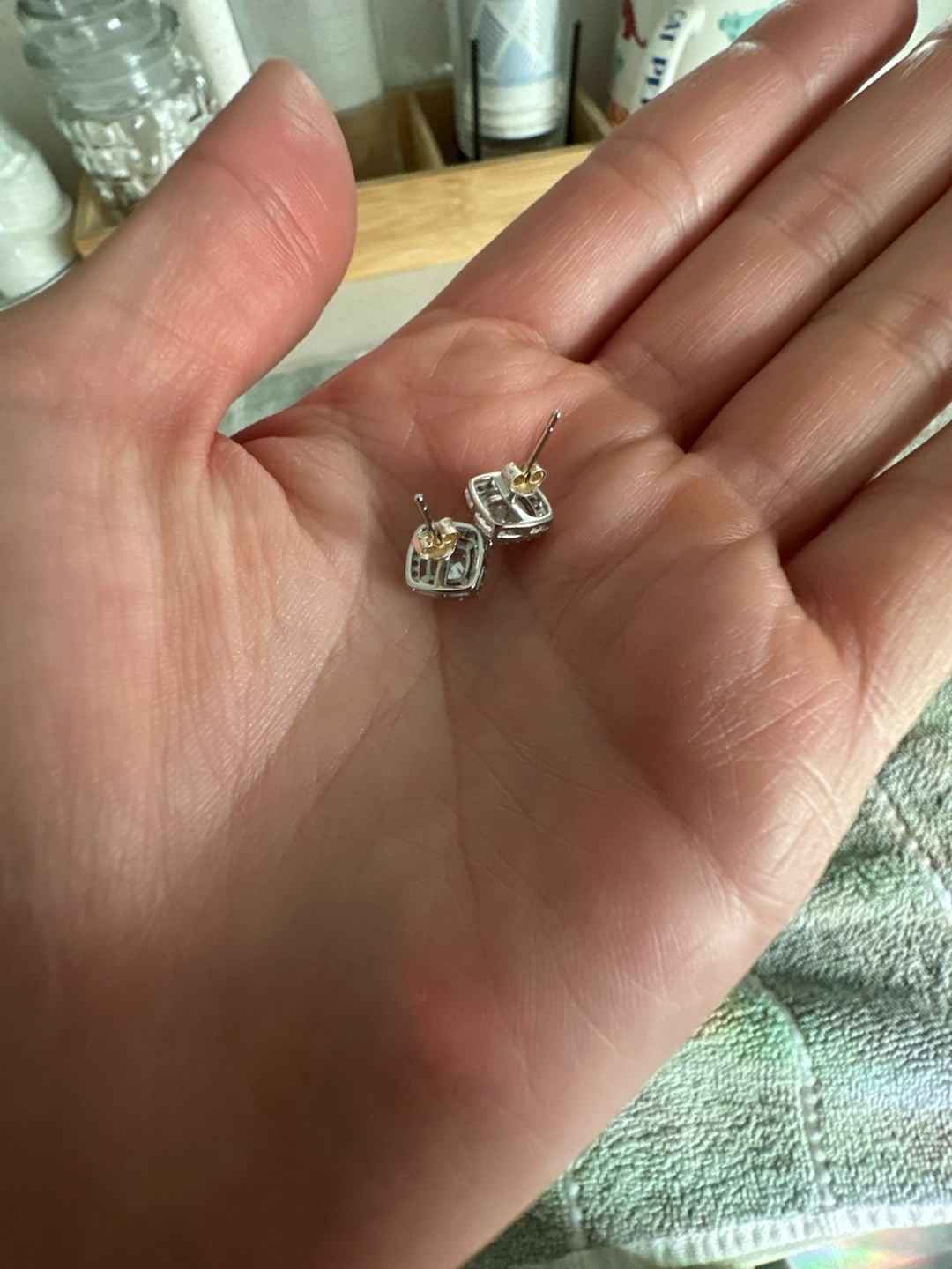 Cushion-Cut CZ Halo Stud Earrings Silver Tone 3