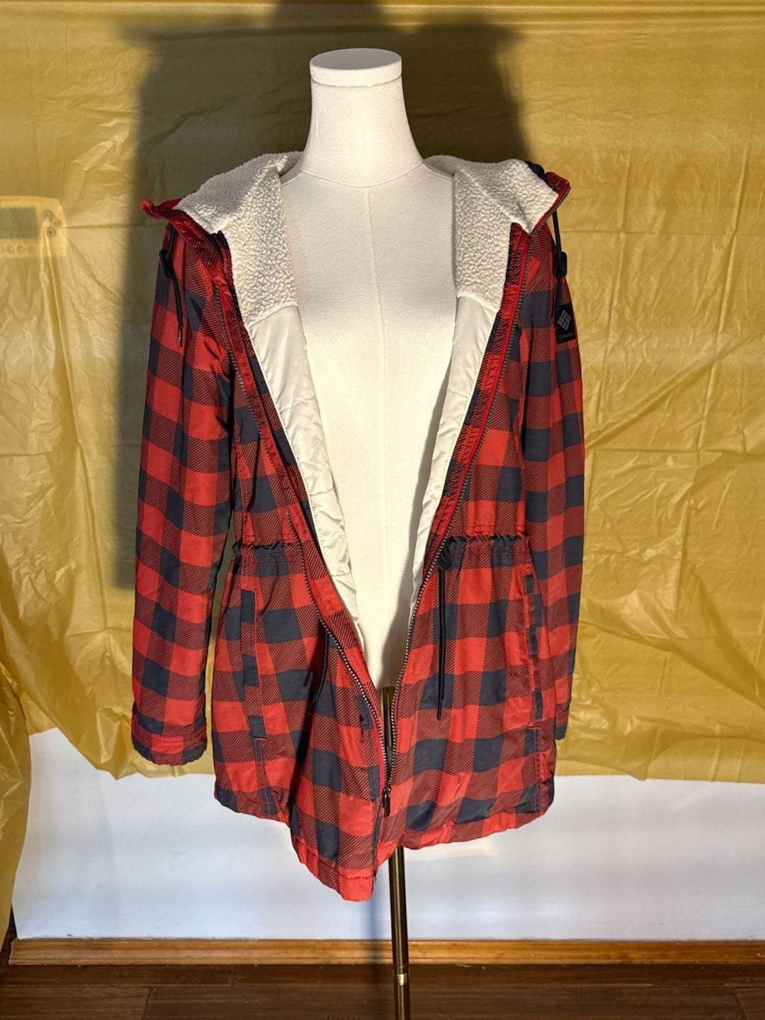 Columbia Chatfield Hill Jacket Size L Red Buffalo Plaid Sherpa Lined 5