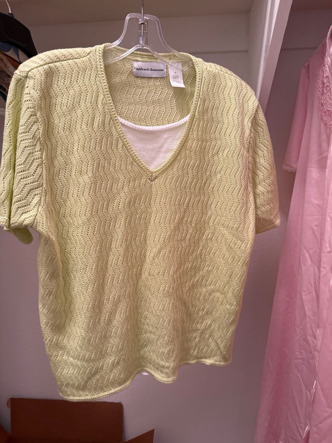 Alfred Dunner Sweater Size XL Lime Green Chevron Knit Top 2