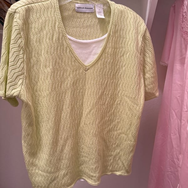 Alfred Dunner Sweater Size XL Lime Green Chevron Knit Top