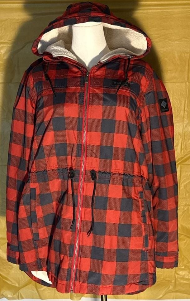 Columbia Chatfield Hill Jacket Size L Red Buffalo Plaid Sherpa Lined 2