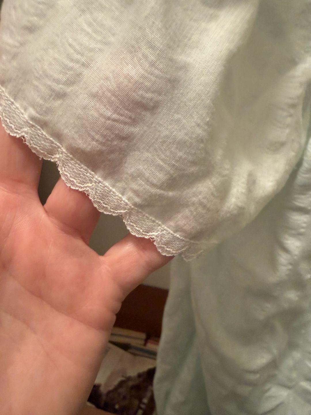Vintage Seersucker Floral Embroidered Nightgown Light Blue 3