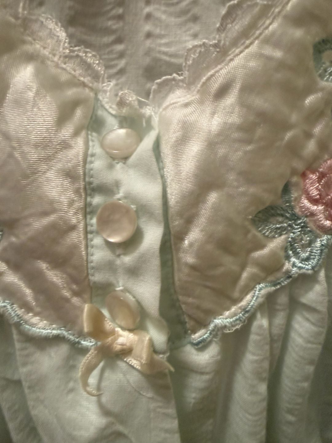 Vintage Seersucker Floral Embroidered Nightgown Light Blue 4