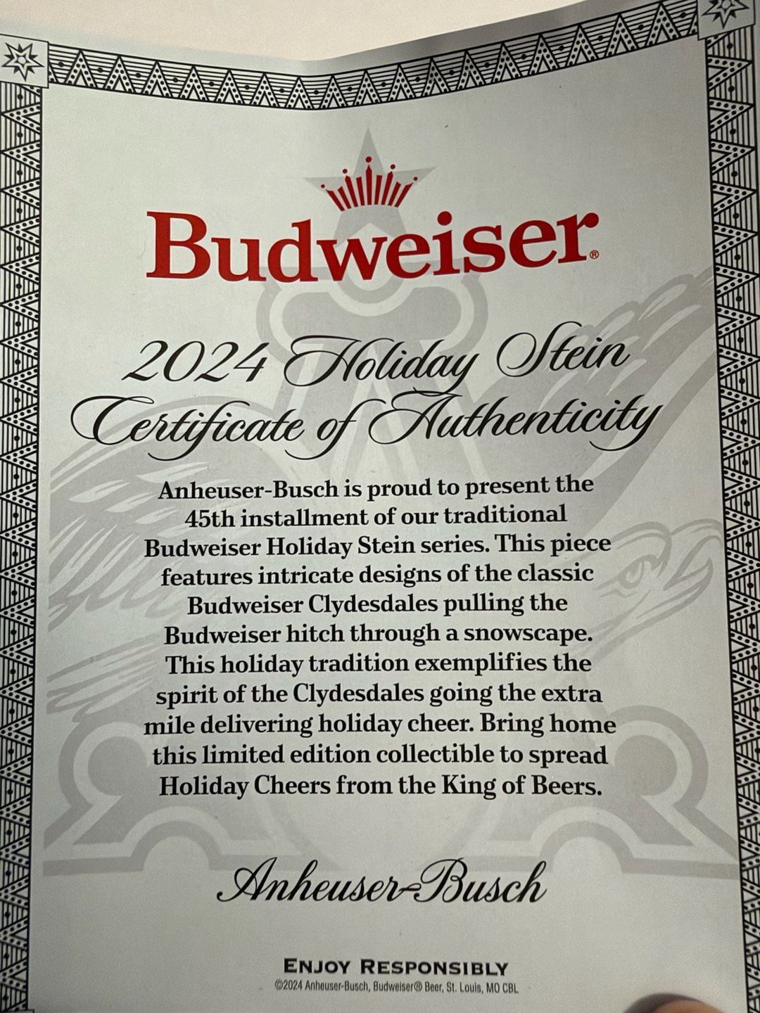 Budweiser 45th Edition Clydesdales Holiday Stein 5