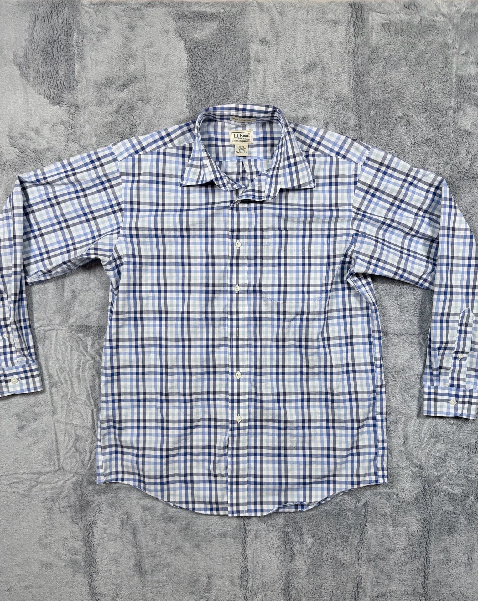 L.L. Bean Plaid Button Down Shirt Size M-Reg Blue Cotton Long Sleeve 2